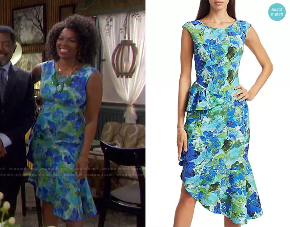 Chiara Boni La Petite Robe Dilone Floral Ruffle Mid Length Dress Size 42, US 6